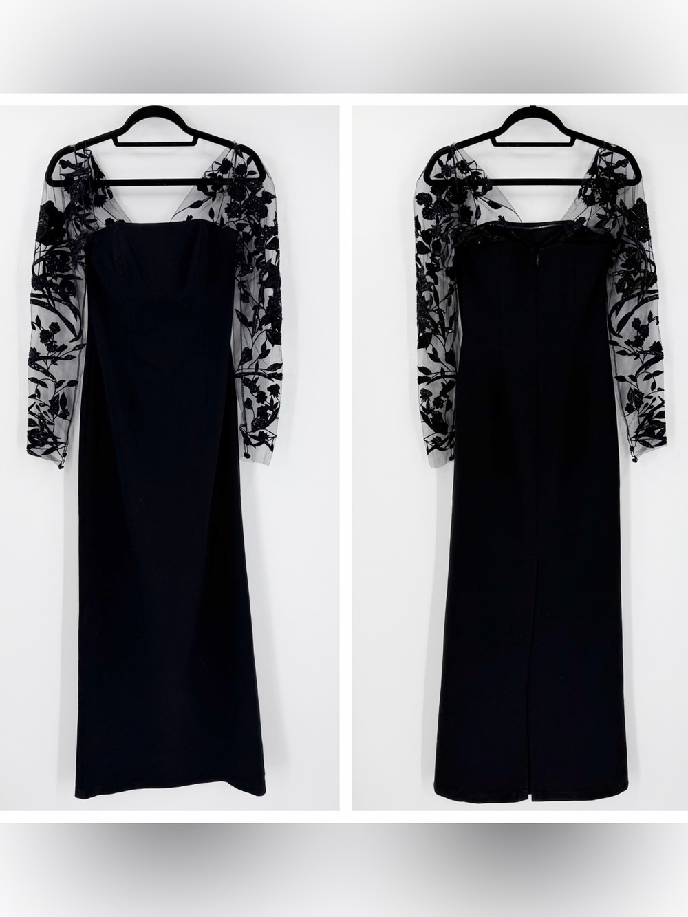 Sachin + Babi Black Illusion Sheer Sleeve Evening Gown *FLAW* Size 2 Seamstress